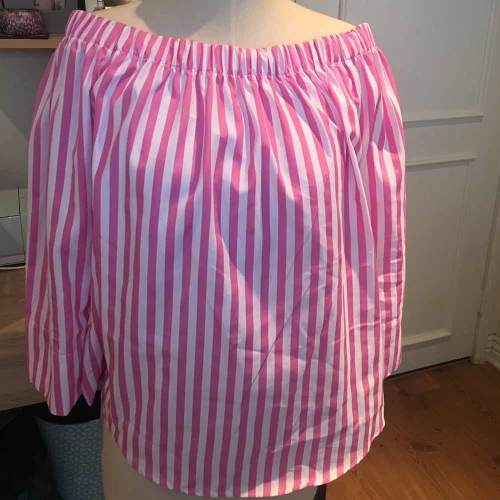 Pink and white off the shoulder top